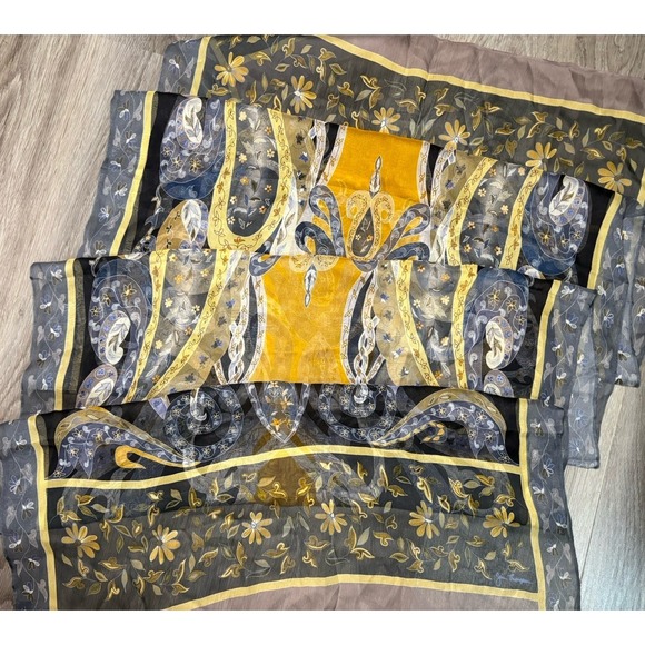 Jim Thompson Silk Floral Scarf Wrap Rectangle Delicate Sheer Flower Design - Picture 4 of 7